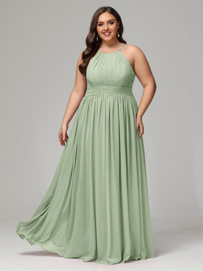 Halter & Straps on back Chiffon Bridesmaid Dress Plus Size