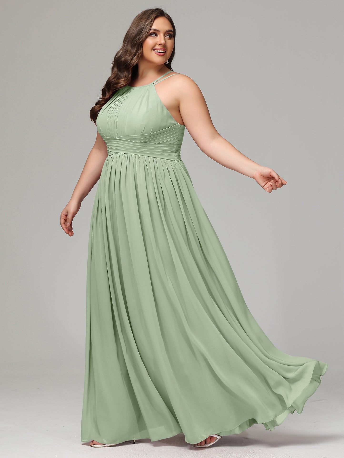Halter & Straps on back Chiffon Bridesmaid Dress Plus Size