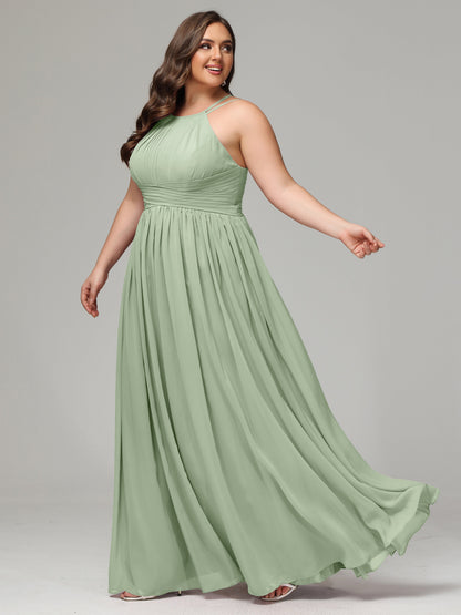 Halter & Straps on back Chiffon Bridesmaid Dress Plus Size