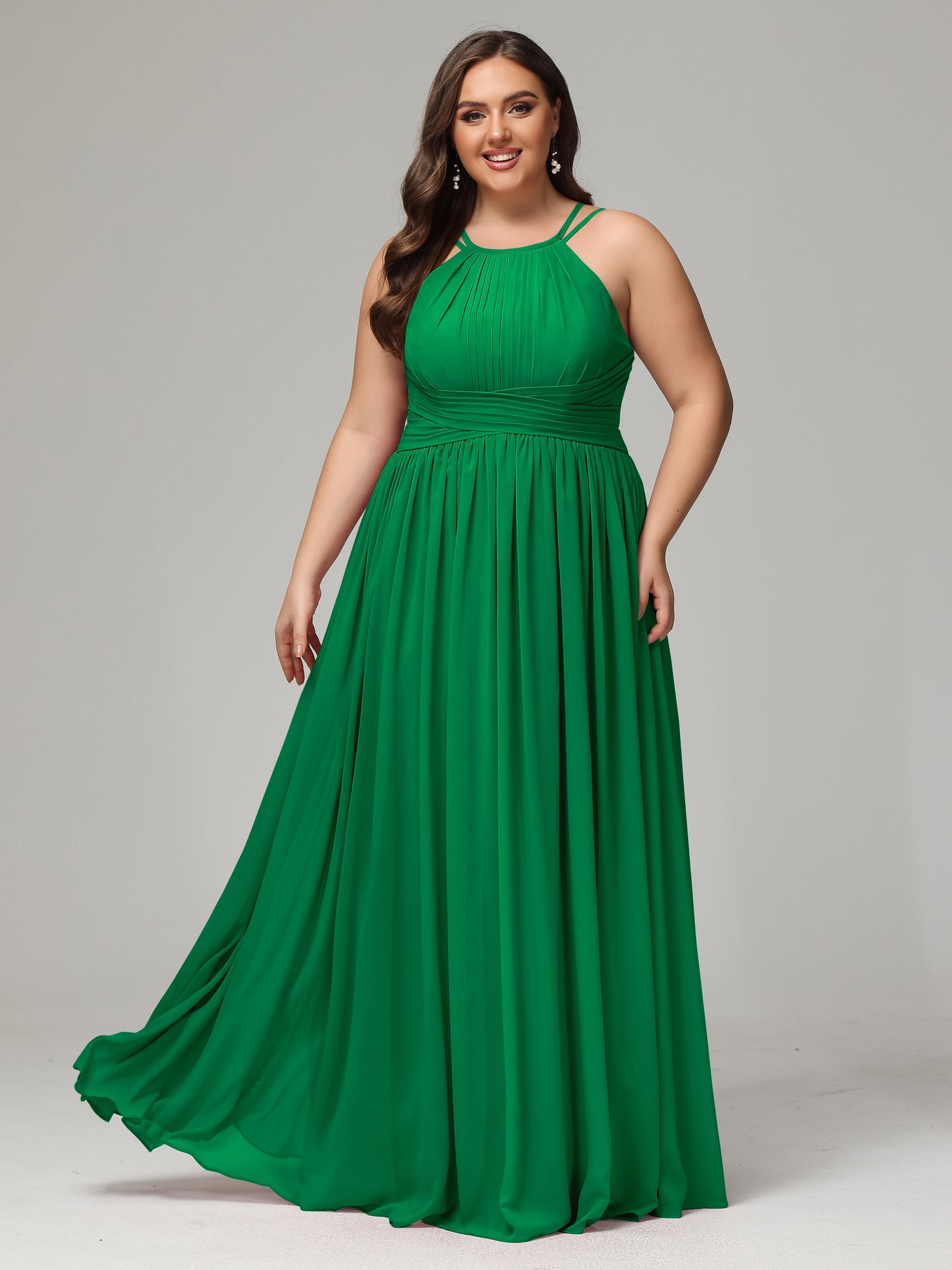 Halter & Straps on back Chiffon Bridesmaid Dress Plus Size