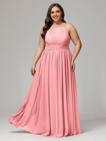 Halter & Straps on back Chiffon Bridesmaid Dress Plus Size