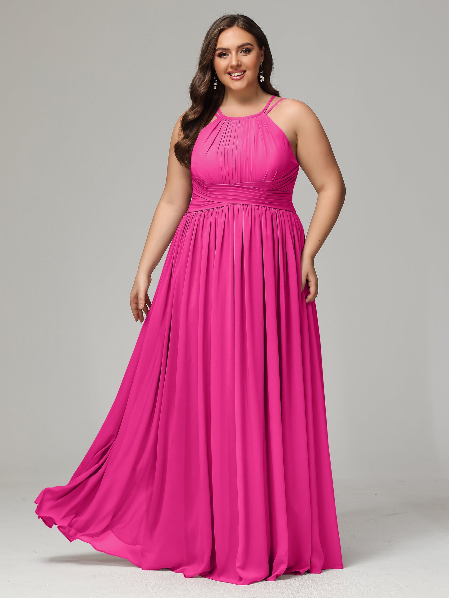 Halter & Straps on back Chiffon Bridesmaid Dress Plus Size