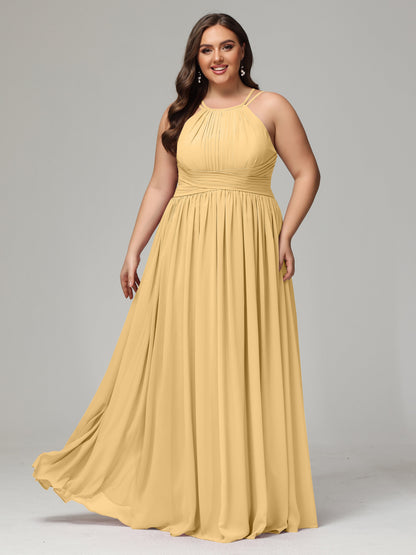 Halter & Straps on back Chiffon Bridesmaid Dress Plus Size