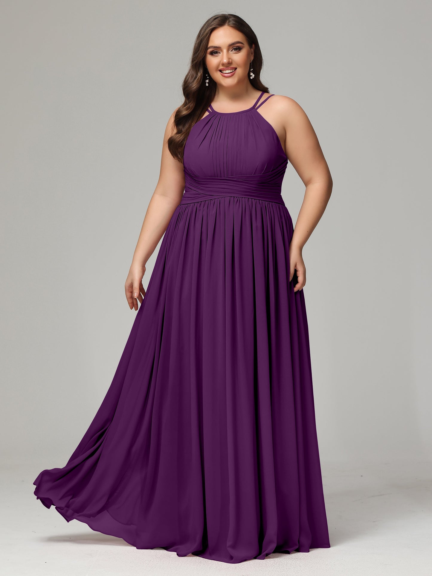 Halter & Straps on back Chiffon Bridesmaid Dress Plus Size