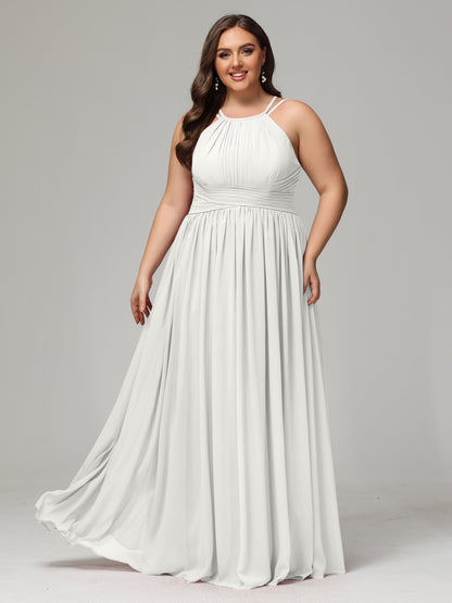 Halter & Straps on back Chiffon Bridesmaid Dress Plus Size