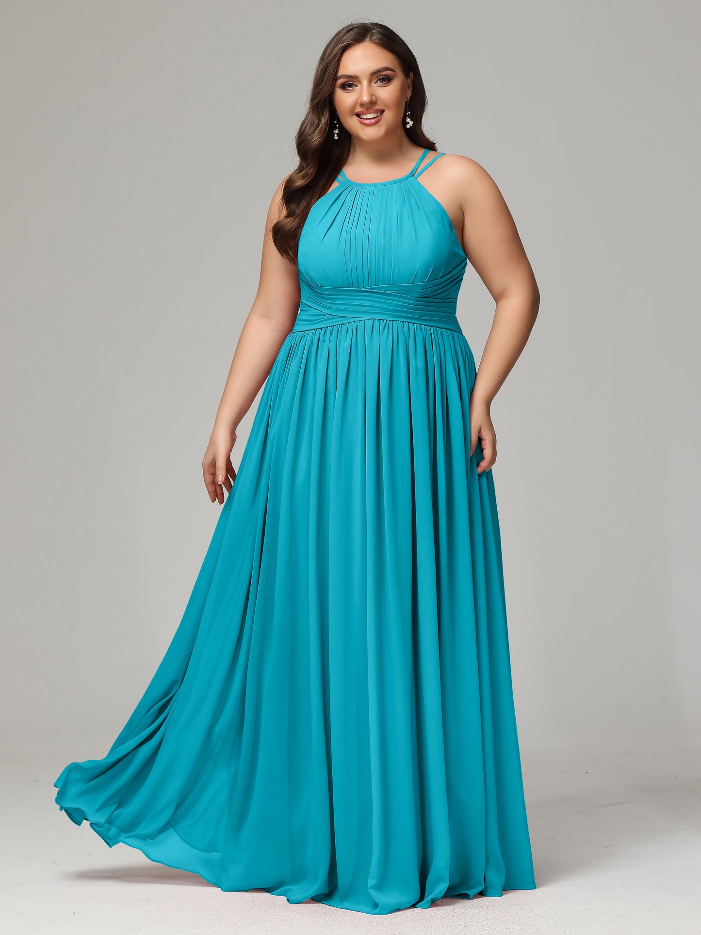 Halter & Straps on back Chiffon Bridesmaid Dress Plus Size