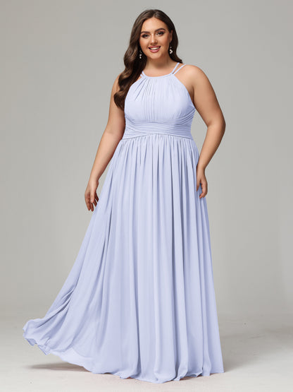 Halter & Straps on back Chiffon Bridesmaid Dress Plus Size