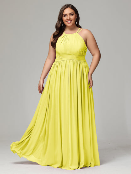 Halter & Straps on back Chiffon Bridesmaid Dress Plus Size
