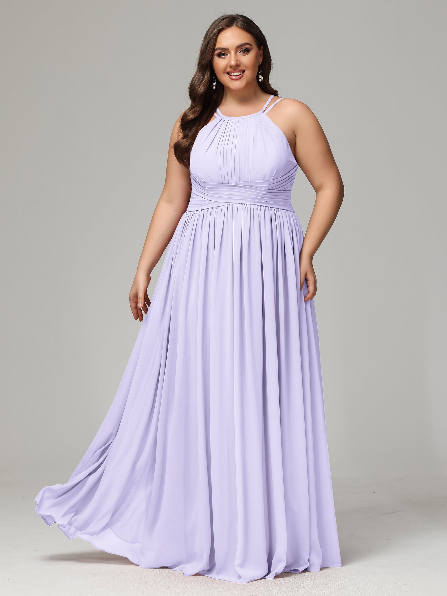 Halter & Straps on back Chiffon Bridesmaid Dress Plus Size