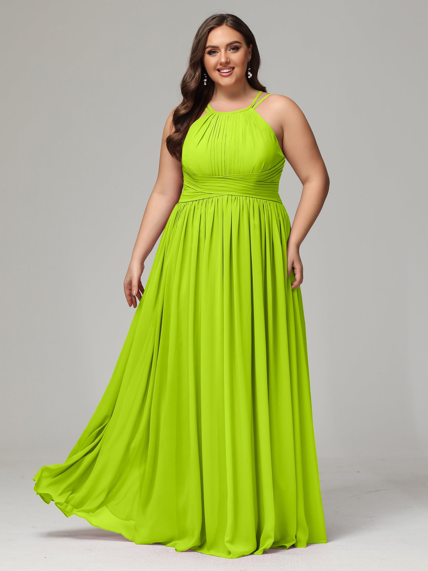 Halter & Straps on back Chiffon Bridesmaid Dress Plus Size