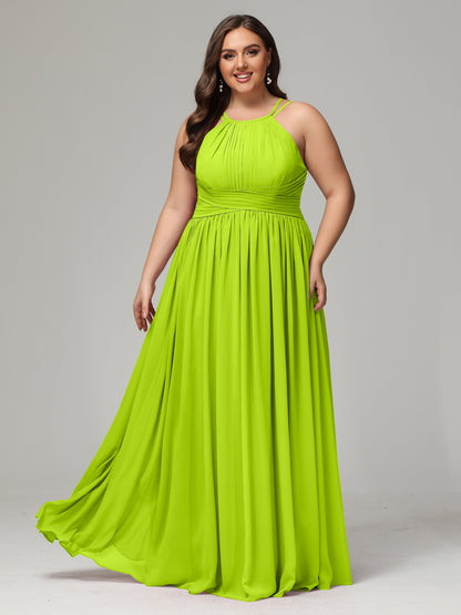 Halter & Straps on back Chiffon Bridesmaid Dress Plus Size
