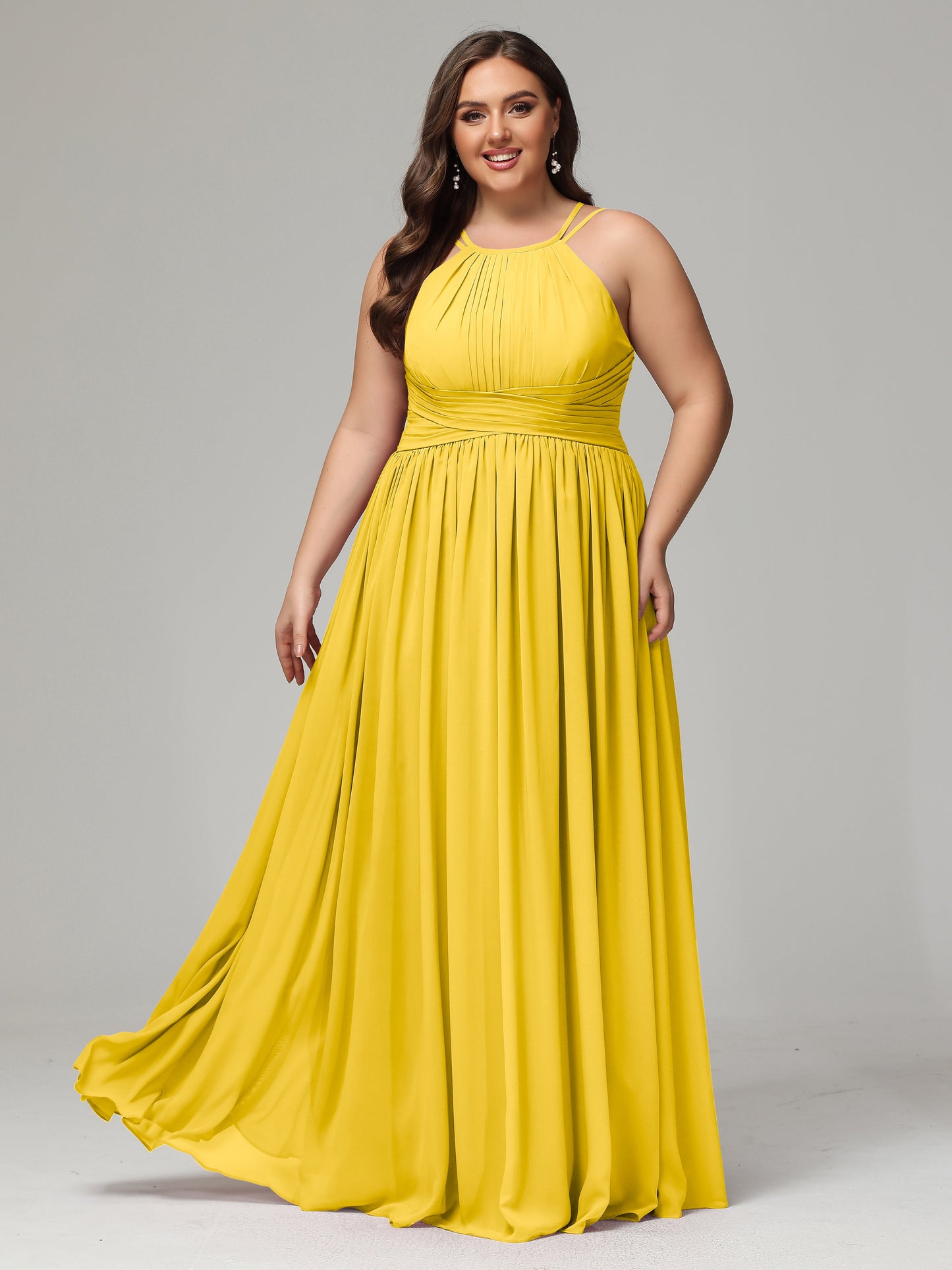 Halter & Straps on back Chiffon Bridesmaid Dress Plus Size