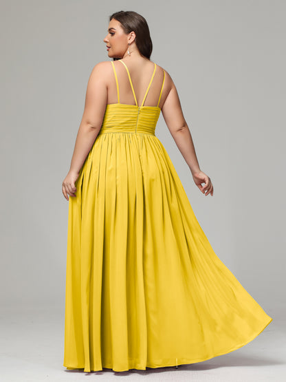 Halter & Straps on back Chiffon Bridesmaid Dress Plus Size