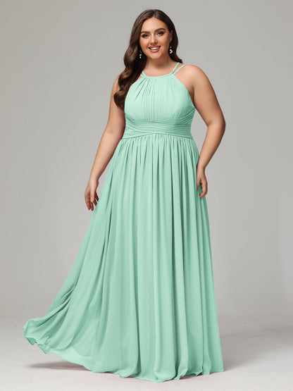 Halter & Straps on back Chiffon Bridesmaid Dress Plus Size