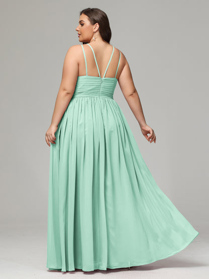 Halter & Straps on back Chiffon Bridesmaid Dress Plus Size