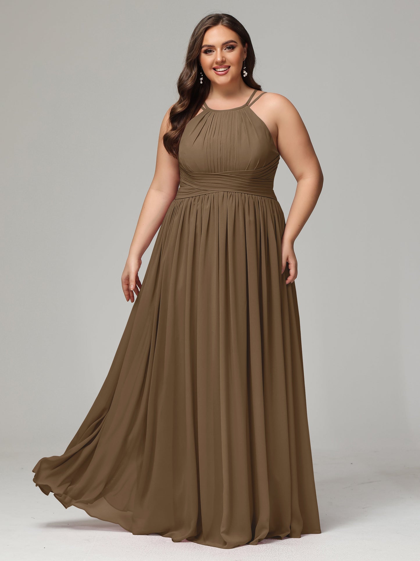 Halter & Straps on back Chiffon Bridesmaid Dress Plus Size