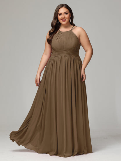 Halter & Straps on back Chiffon Bridesmaid Dress Plus Size