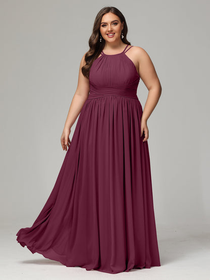 Halter & Straps on back Chiffon Bridesmaid Dress Plus Size