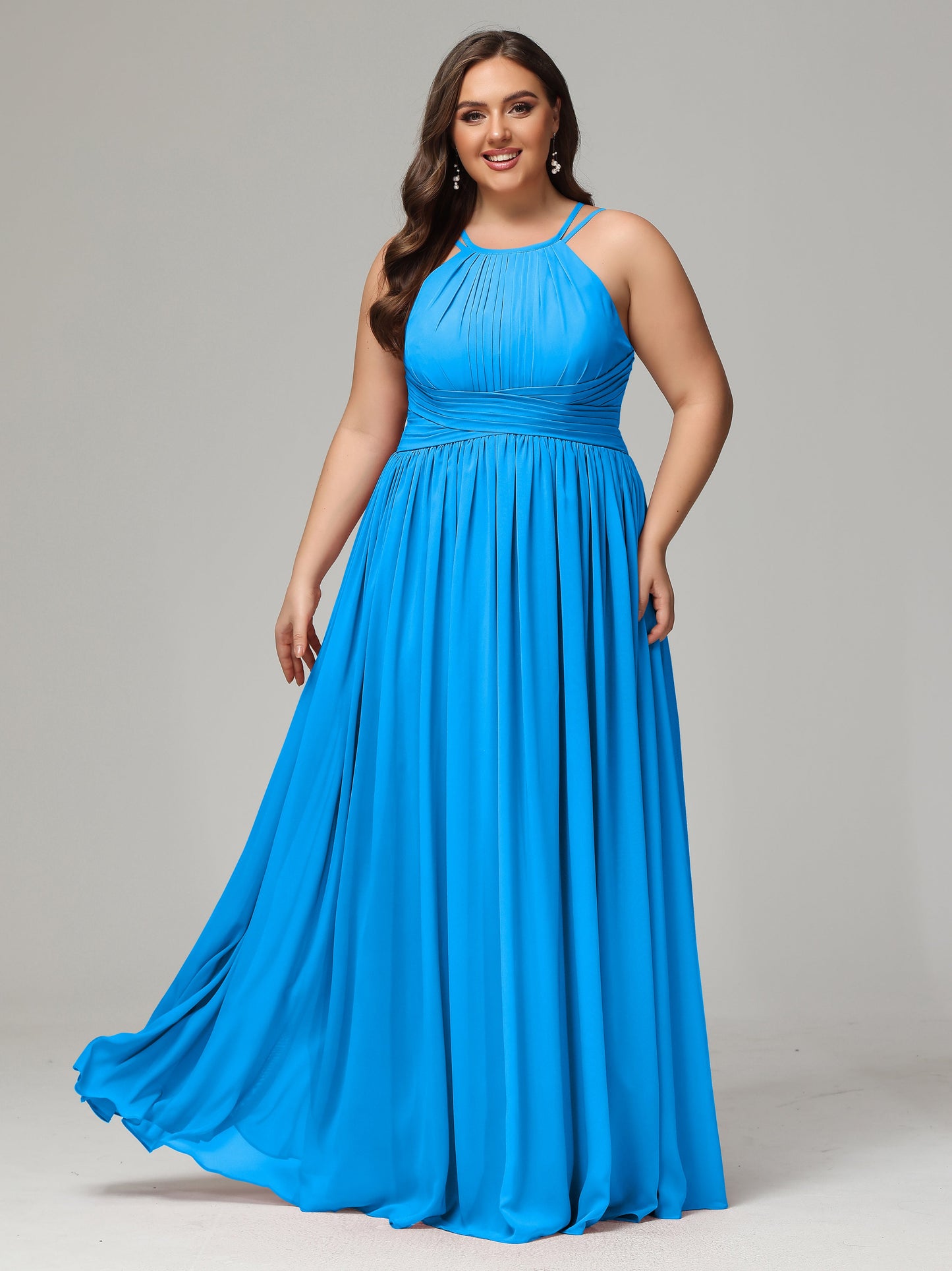 Halter & Straps on back Chiffon Bridesmaid Dress Plus Size