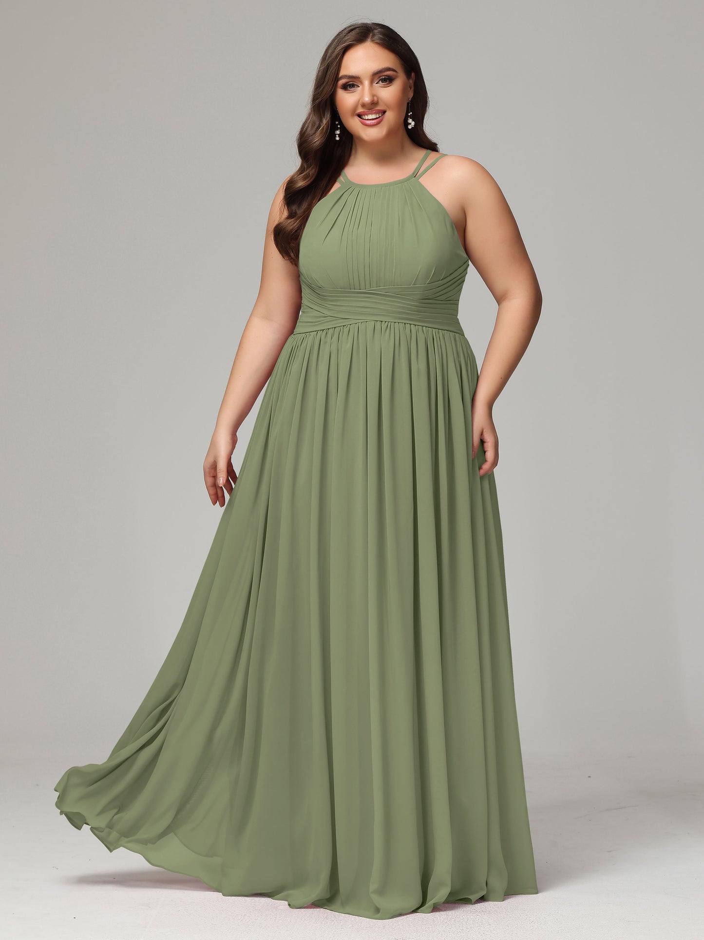 Halter & Straps on back Chiffon Bridesmaid Dress Plus Size