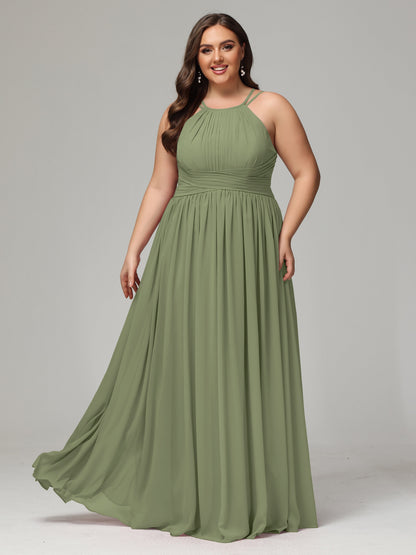 Halter & Straps on back Chiffon Bridesmaid Dress Plus Size