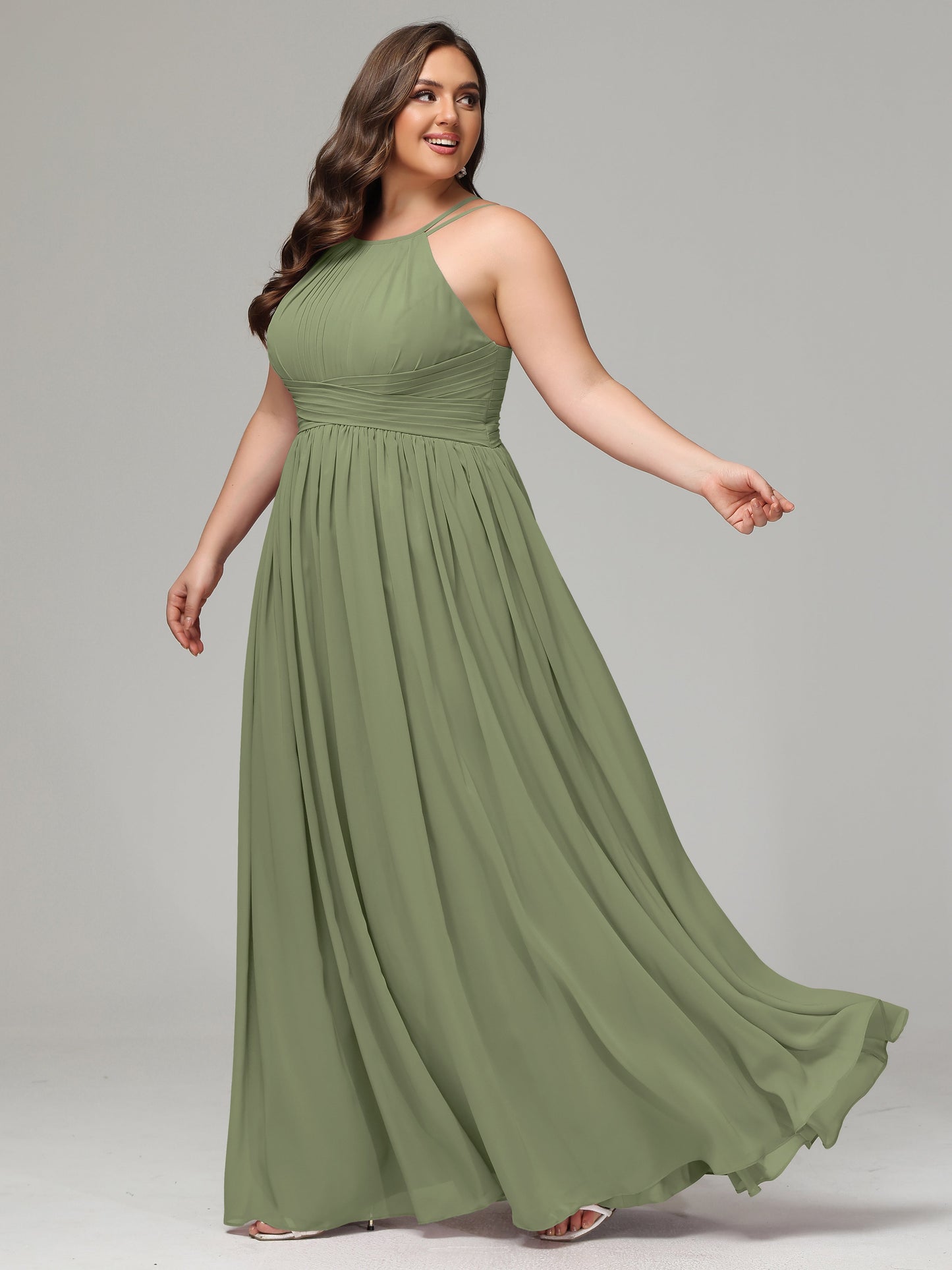 Halter & Straps on back Chiffon Bridesmaid Dress Plus Size