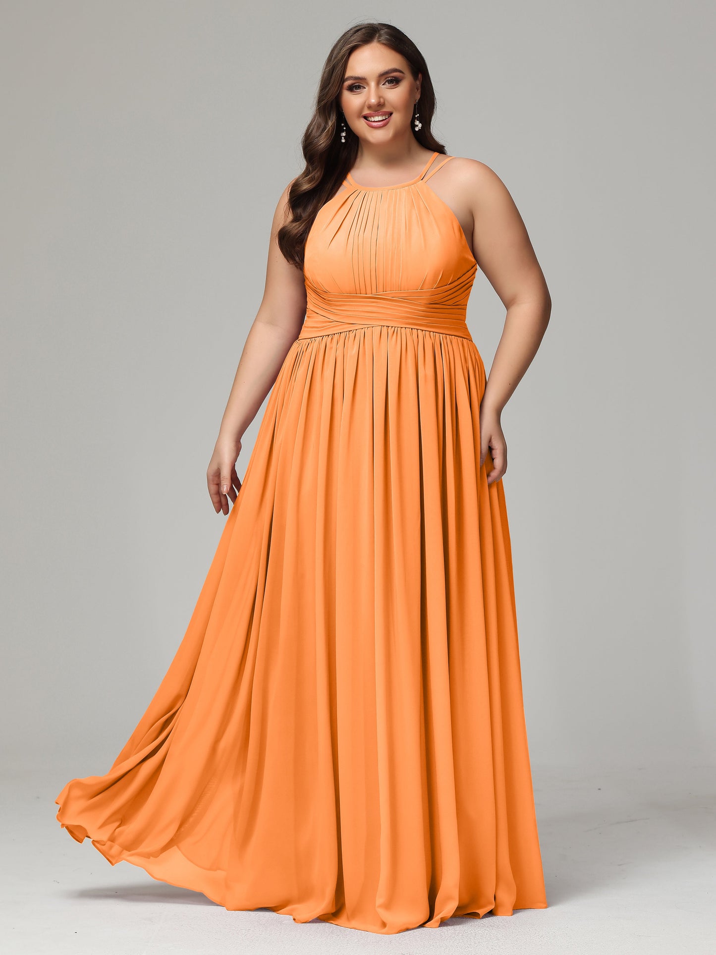 Halter & Straps on back Chiffon Bridesmaid Dress Plus Size