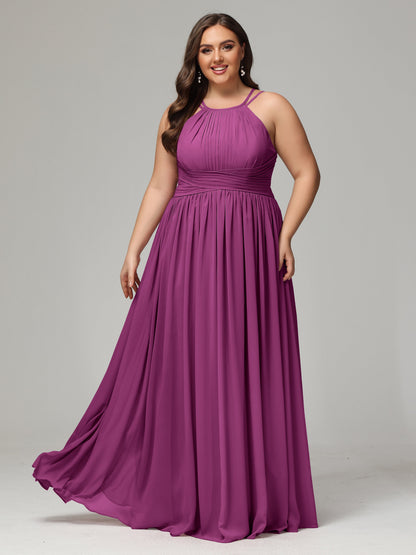 Halter & Straps on back Chiffon Bridesmaid Dress Plus Size
