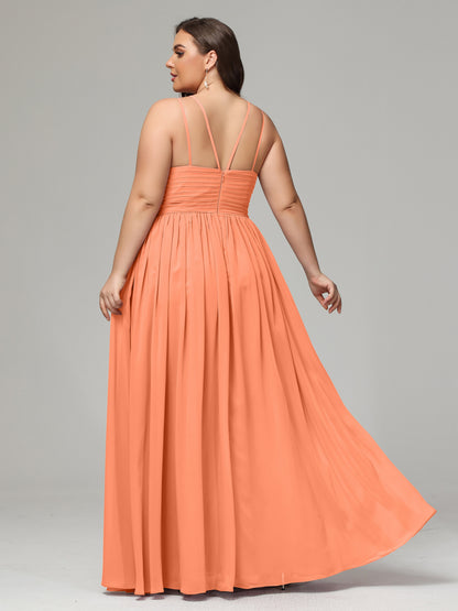 Halter & Straps on back Chiffon Bridesmaid Dress Plus Size