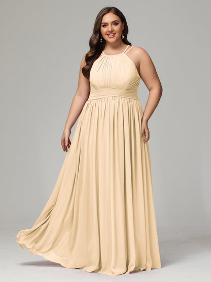 Halter & Straps on back Chiffon Bridesmaid Dress Plus Size