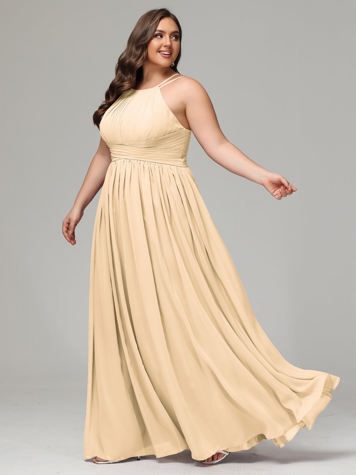 Halter & Straps on back Chiffon Bridesmaid Dress Plus Size