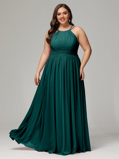 Halter & Straps on back Chiffon Bridesmaid Dress Plus Size