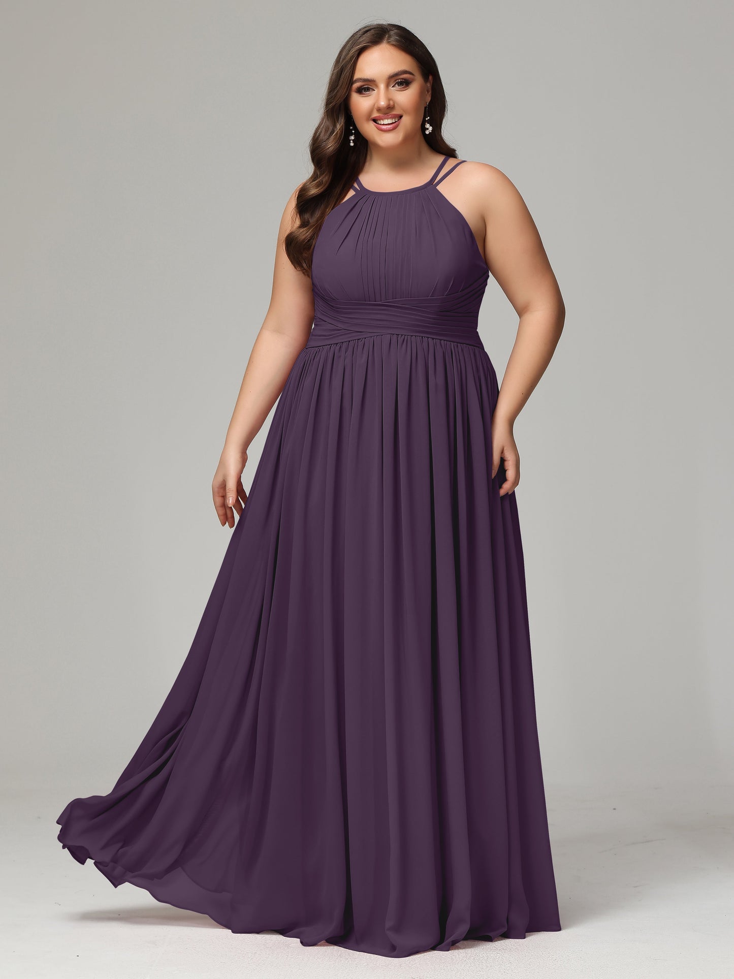 Halter & Straps on back Chiffon Bridesmaid Dress Plus Size