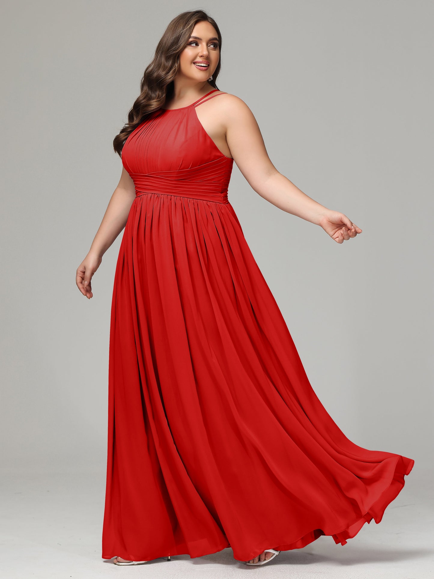 Halter & Straps on back Chiffon Bridesmaid Dress Plus Size