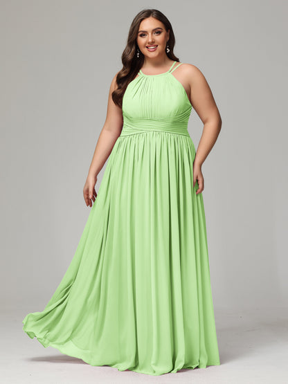 Halter & Straps on back Chiffon Bridesmaid Dress Plus Size