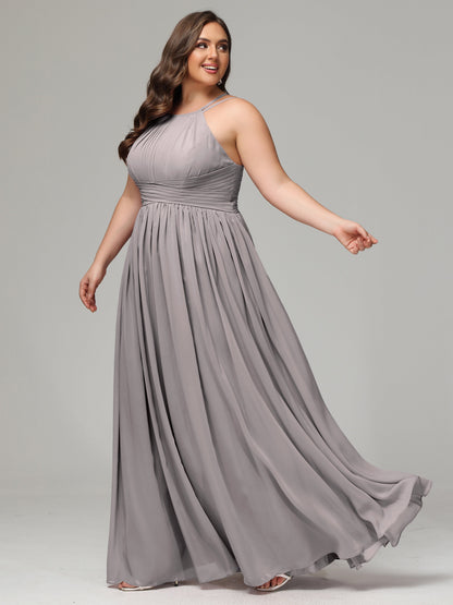 Halter & Straps on back Chiffon Bridesmaid Dress Plus Size