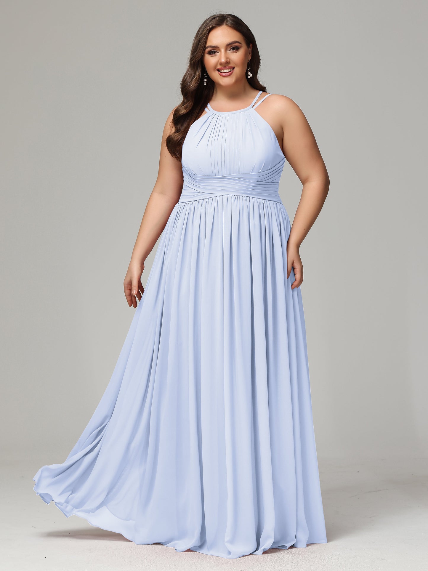 Halter & Straps on back Chiffon Bridesmaid Dress Plus Size
