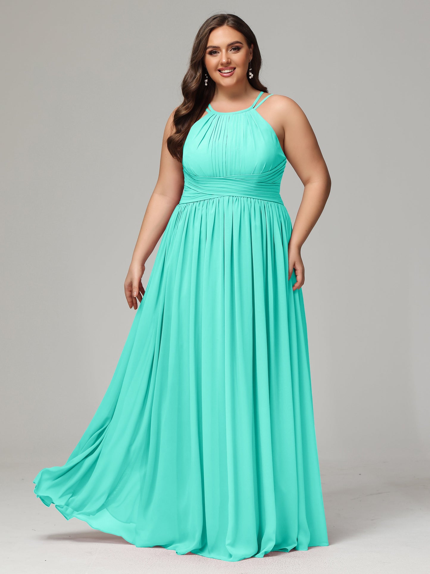 Halter & Straps on back Chiffon Bridesmaid Dress Plus Size