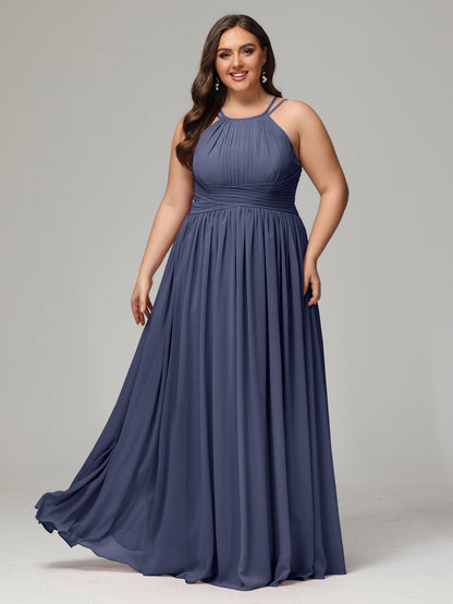 Halter & Straps on back Chiffon Bridesmaid Dress Plus Size