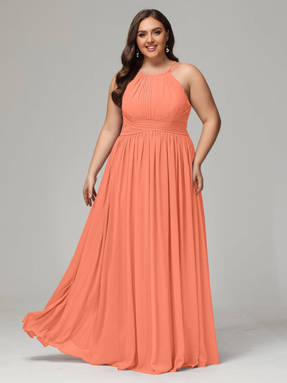 Halter & Straps on back Chiffon Bridesmaid Dress Plus Size