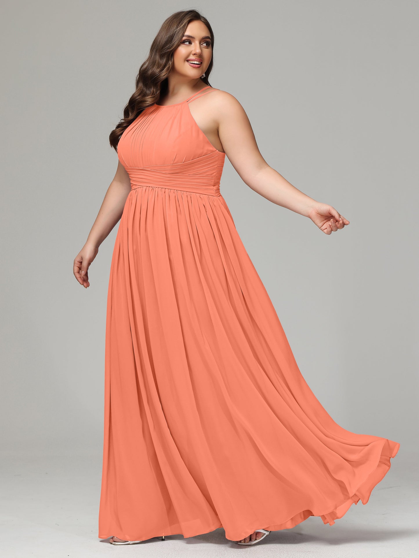 Halter & Straps on back Chiffon Bridesmaid Dress Plus Size