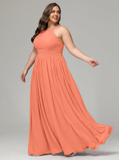 Halter & Straps on back Chiffon Bridesmaid Dress Plus Size