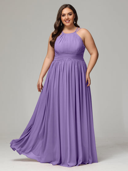 Halter & Straps on back Chiffon Bridesmaid Dress Plus Size