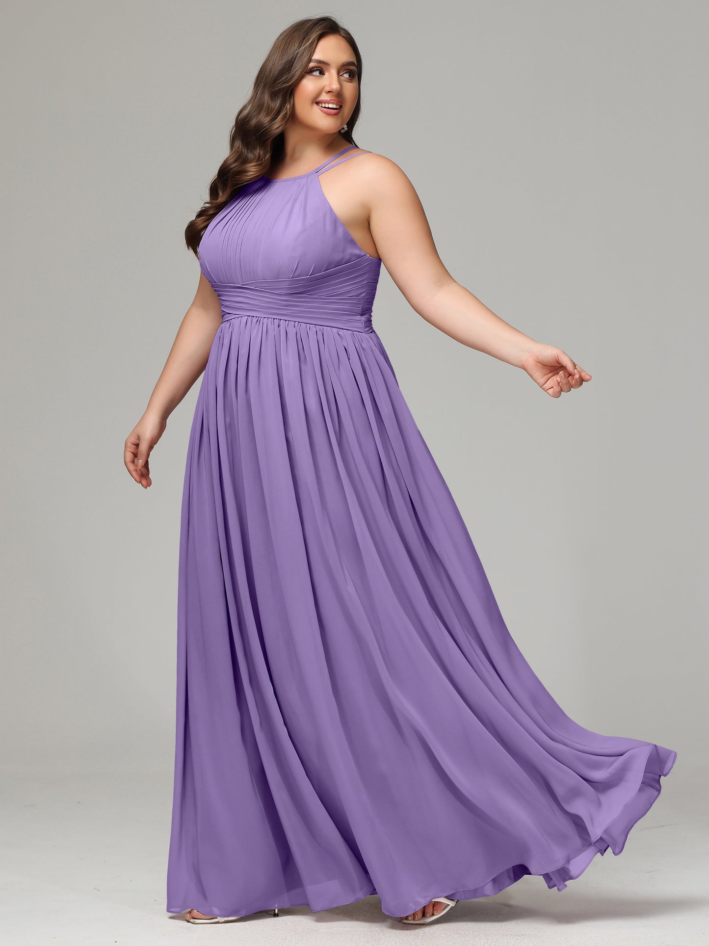 Halter & Straps on back Chiffon Bridesmaid Dress Plus Size