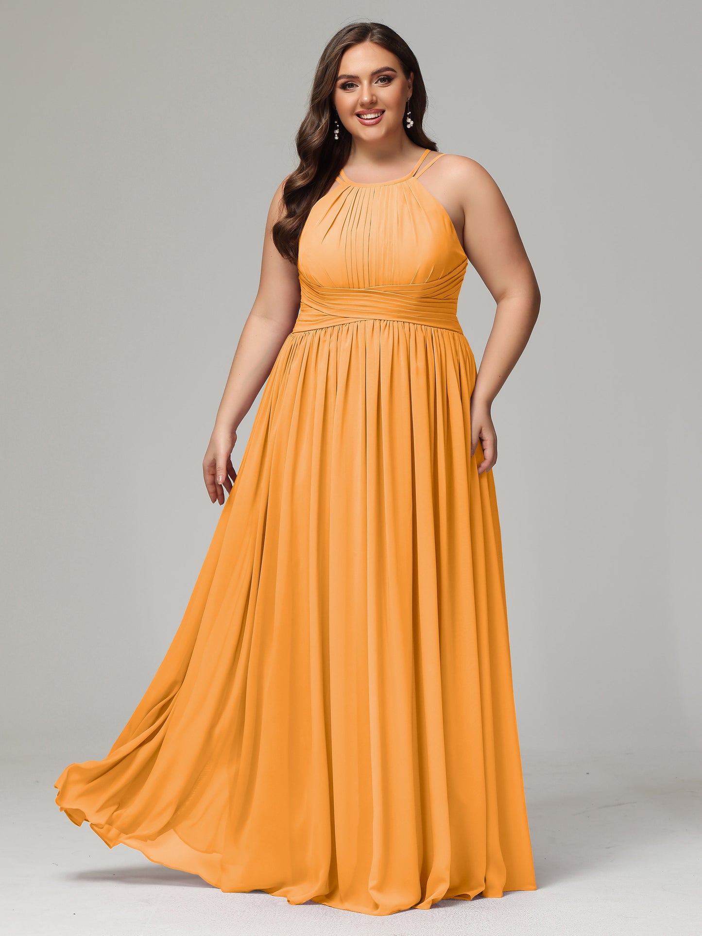 Halter & Straps on back Chiffon Bridesmaid Dress Plus Size