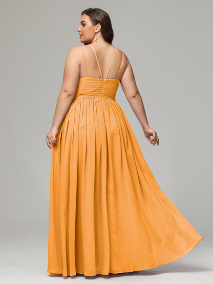 Halter & Straps on back Chiffon Bridesmaid Dress Plus Size