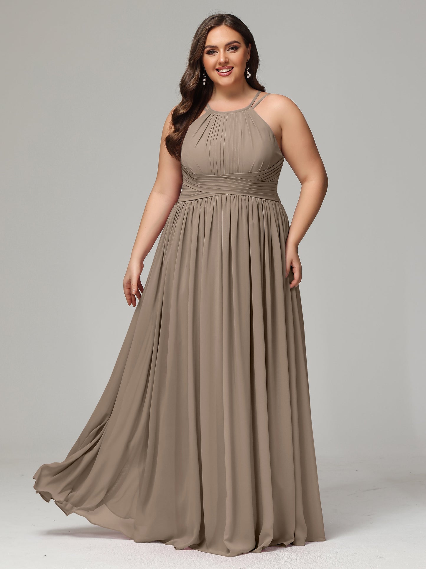 Halter & Straps on back Chiffon Bridesmaid Dress Plus Size