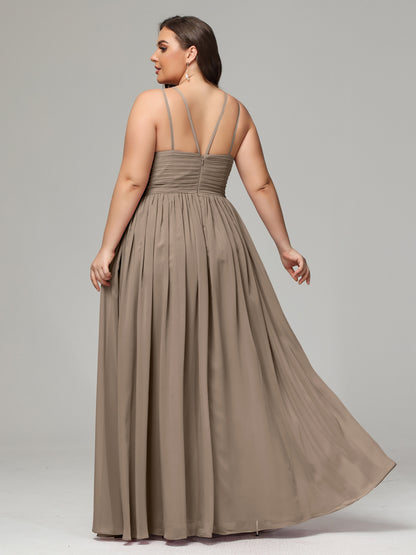 Halter & Straps on back Chiffon Bridesmaid Dress Plus Size
