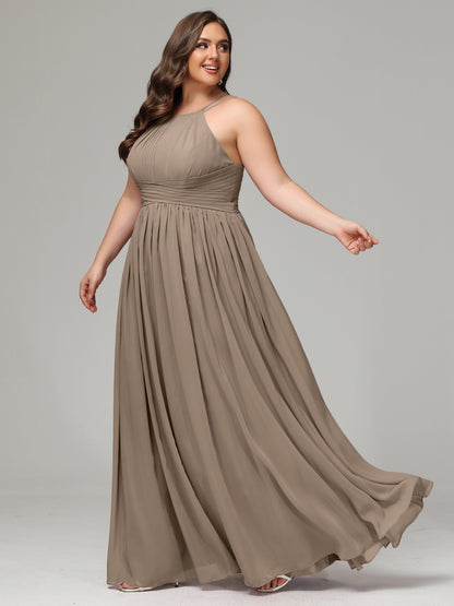 Halter & Straps on back Chiffon Bridesmaid Dress Plus Size