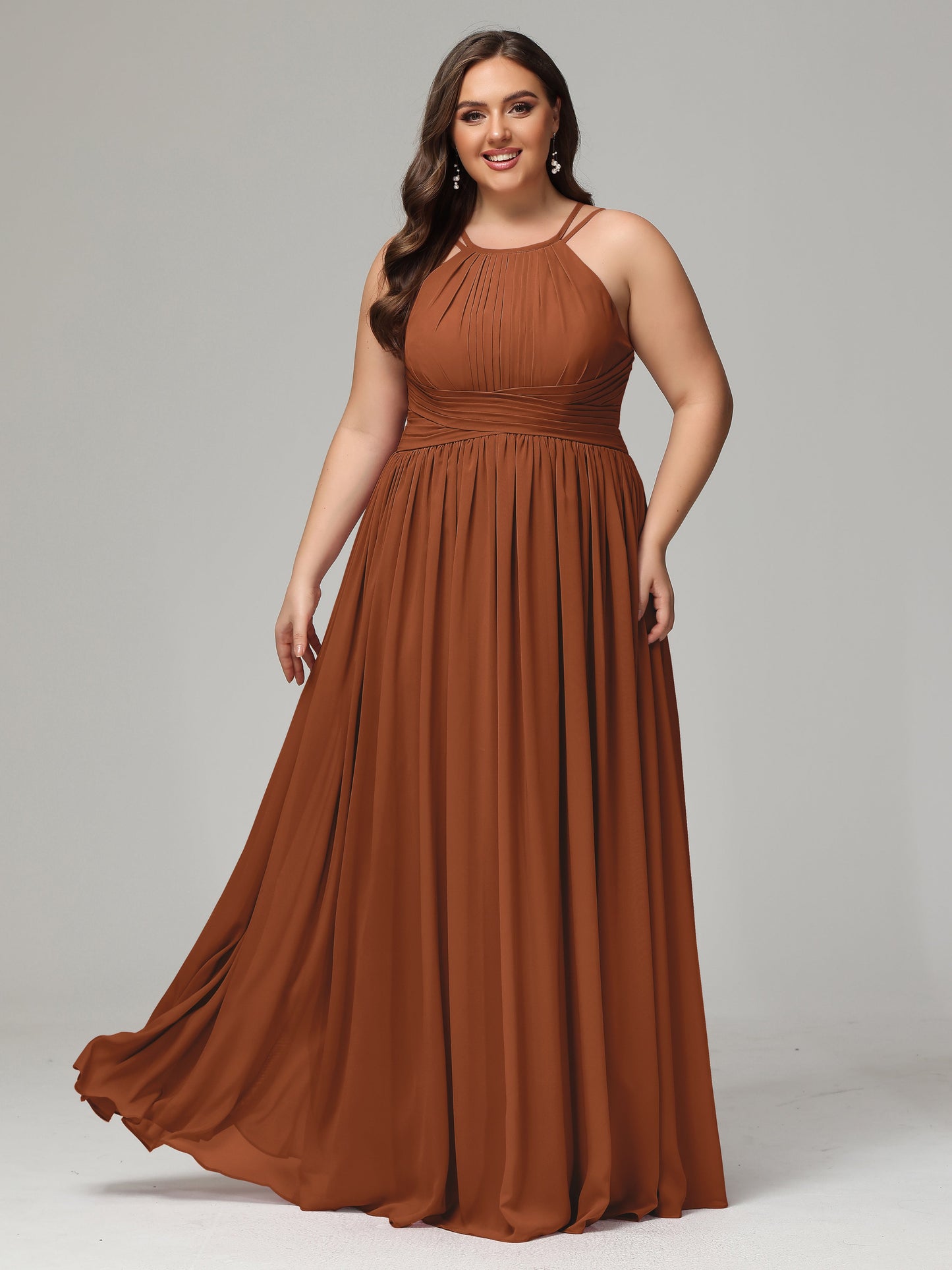 Halter & Straps on back Chiffon Bridesmaid Dress Plus Size